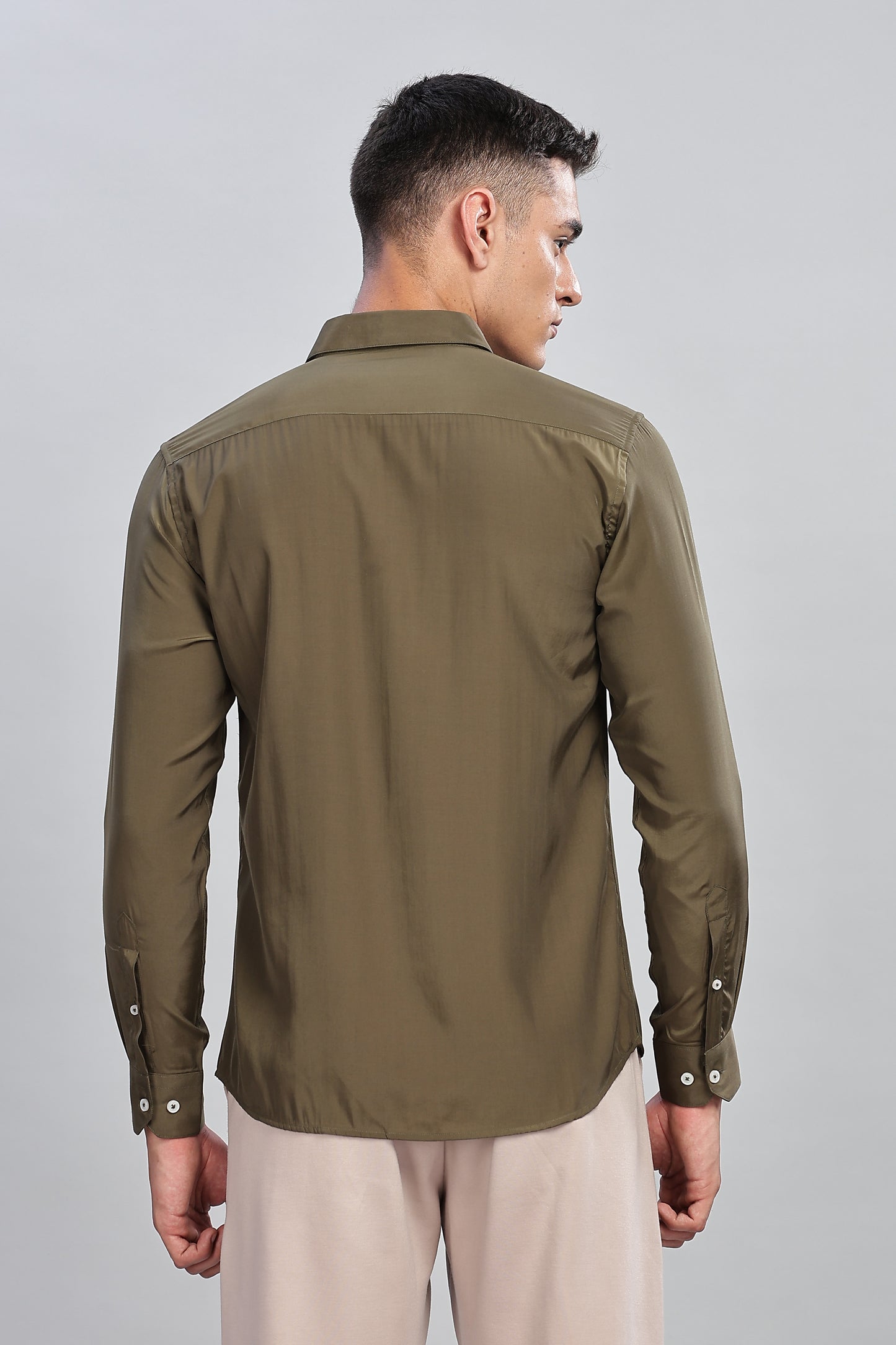 Oldlove Silky Olive green Shirt