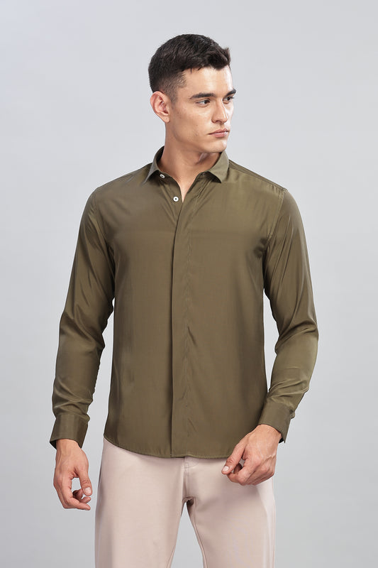 Oldlove Silky Olive green Shirt