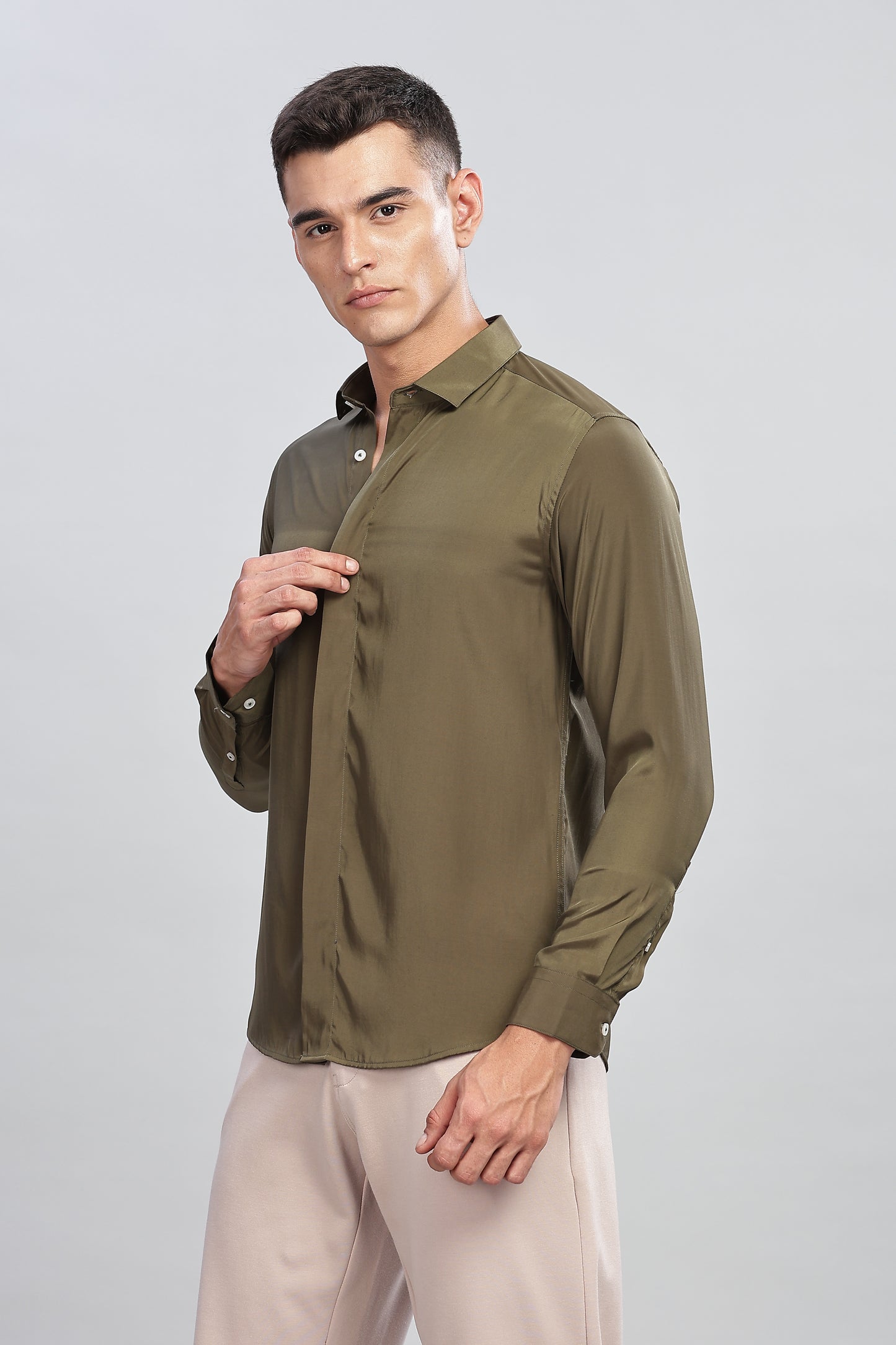 Oldlove Silky Olive green Shirt