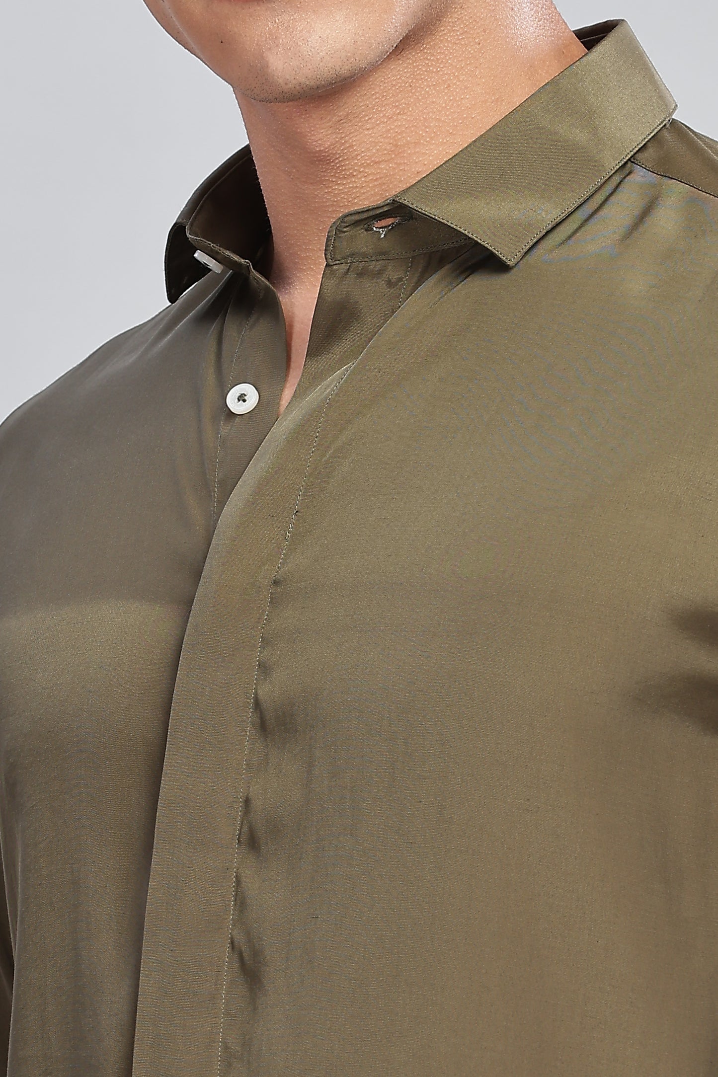 Oldlove Silky Olive green Shirt