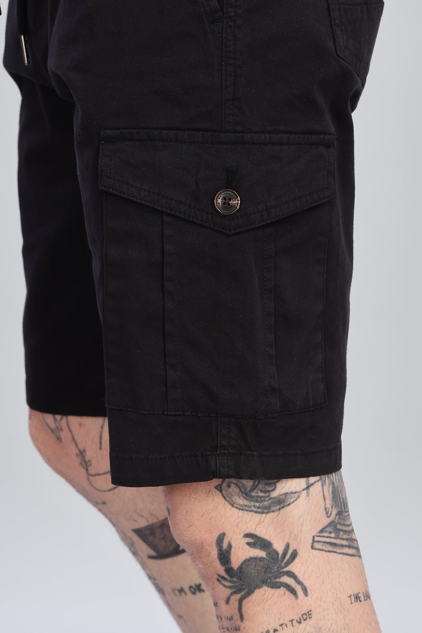 Oldlove Solid Black Cargo Shorts