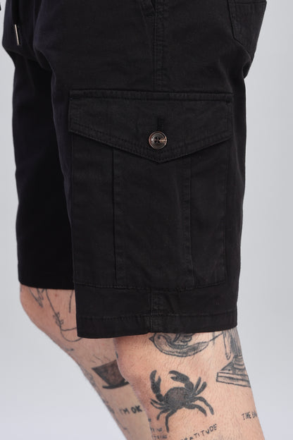 Oldlove Solid Black Cargo Shorts