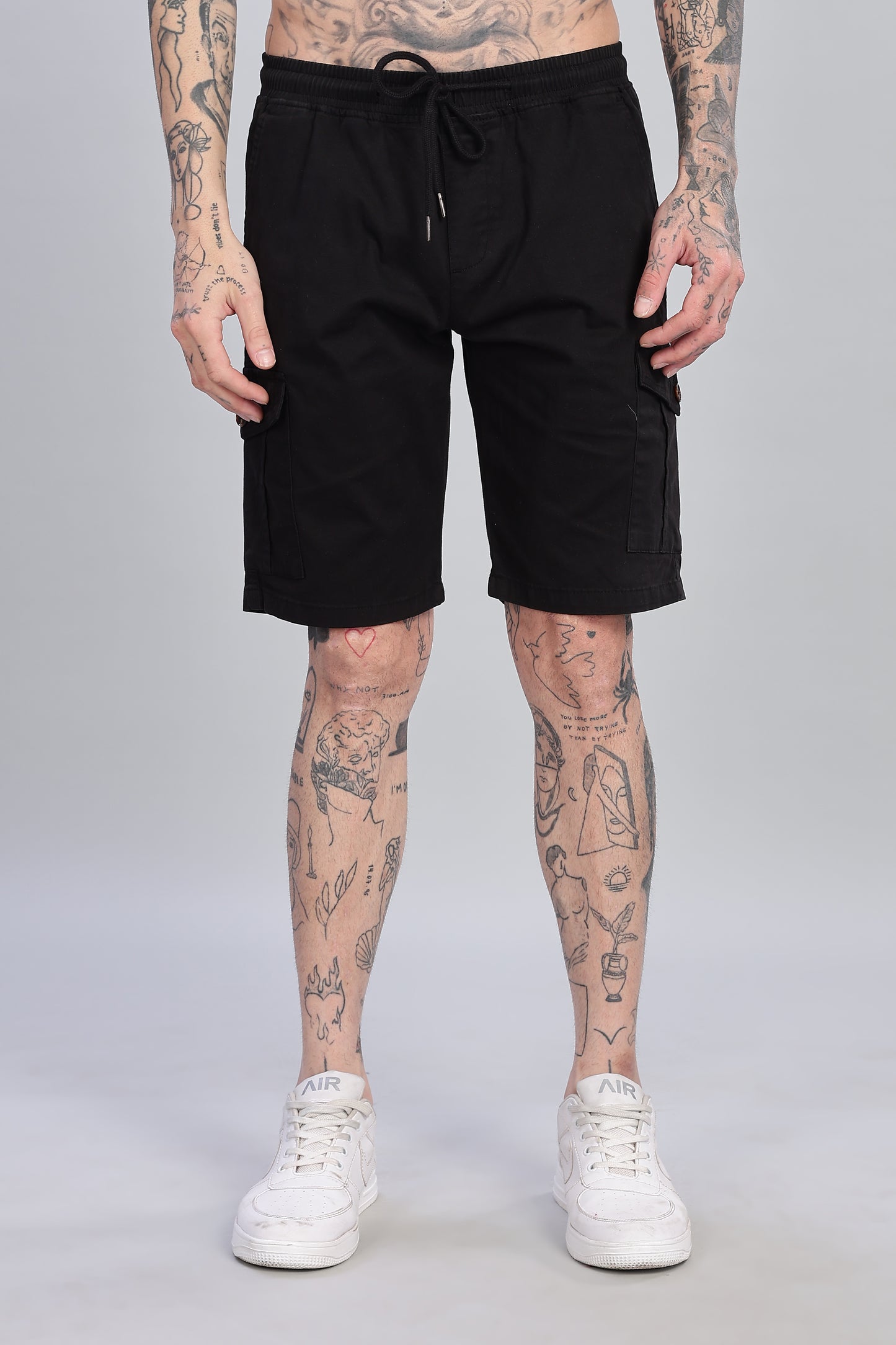 Oldlove Solid Black Cargo Shorts