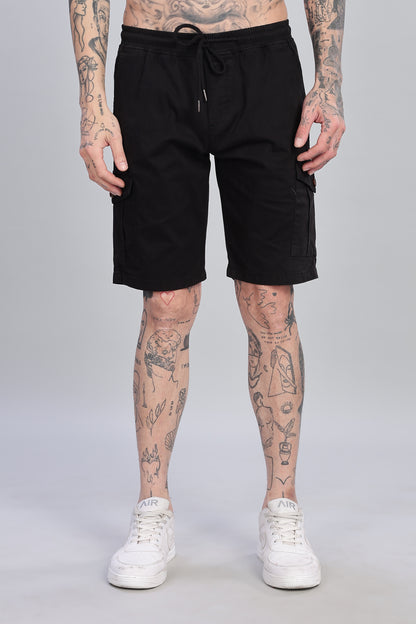Oldlove Solid Black Cargo Shorts