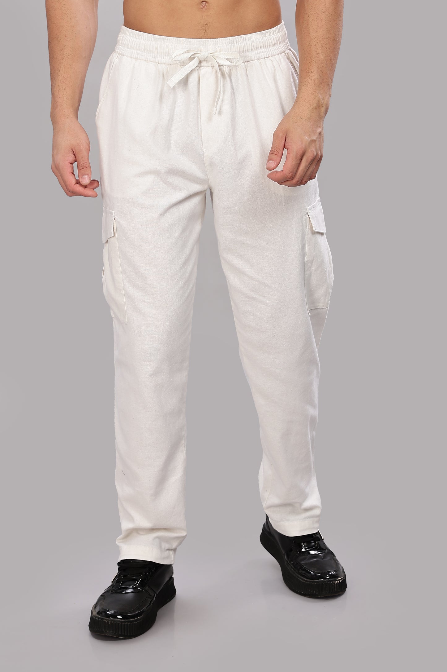 White Relaxed Fit Korean Trousers