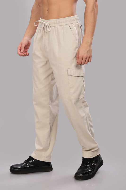Beige Relaxed Fit Korean Trousers