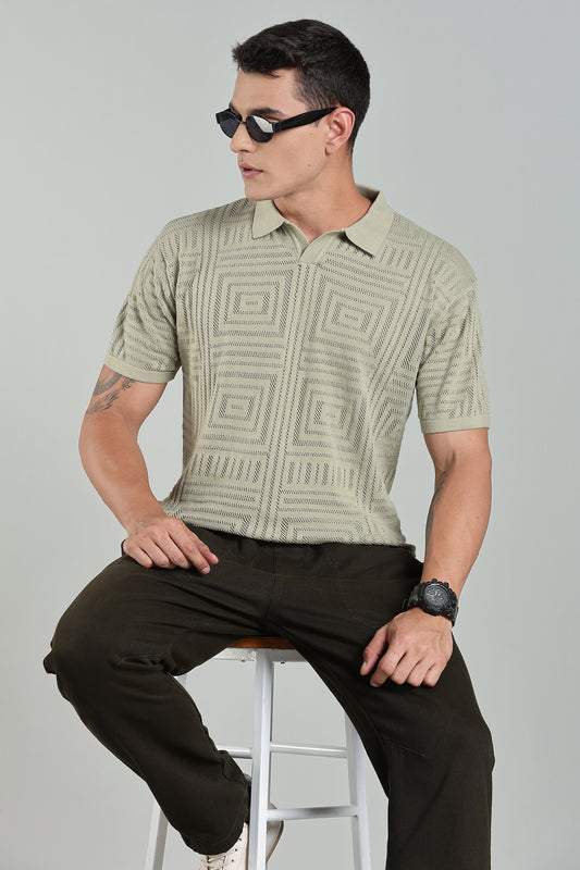 Oldlove Textured Geo-Knit Oatmeal Shirt