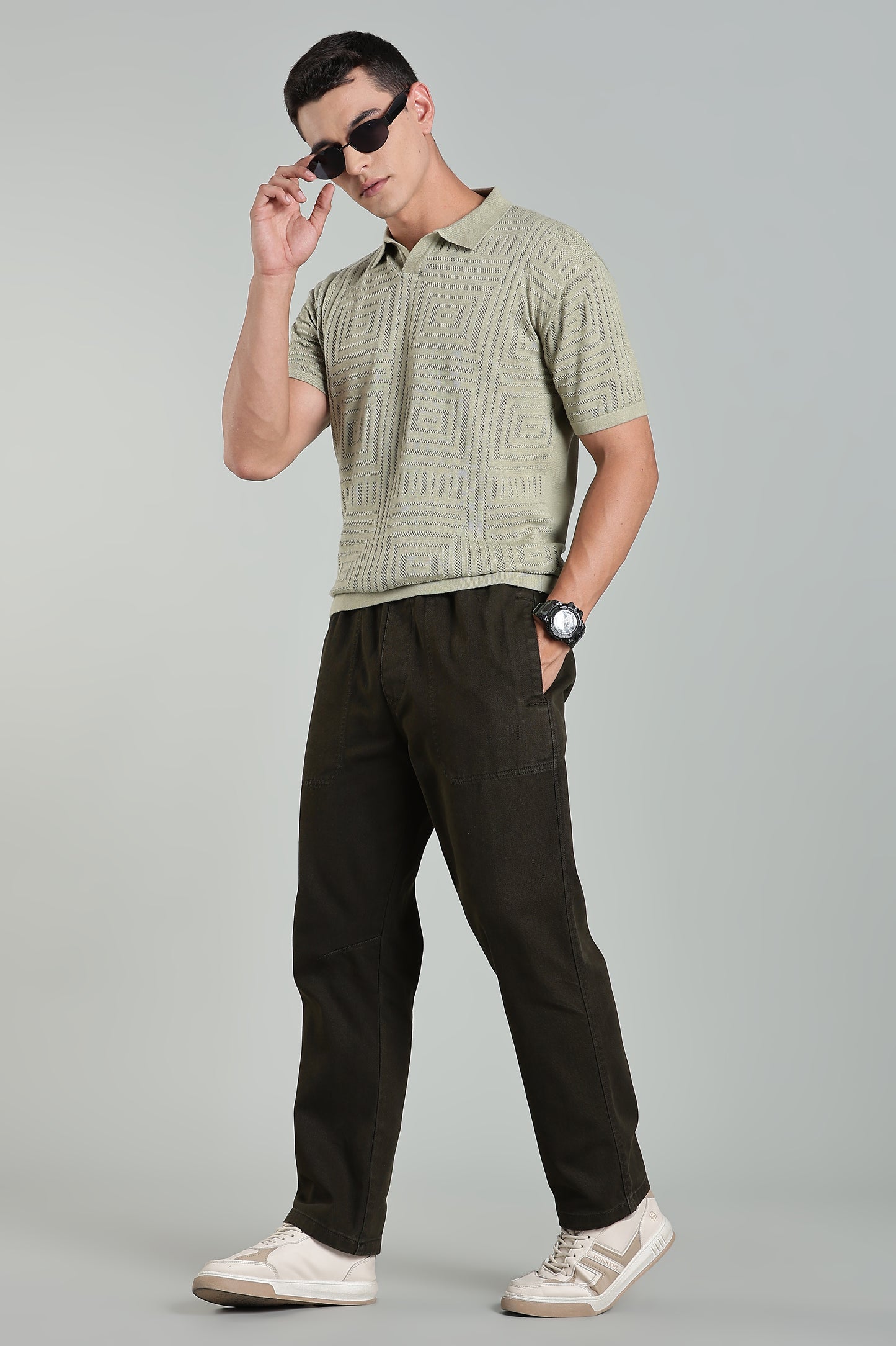 Oldlove Textured Geo-Knit Oatmeal Shirt