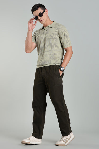 Oldlove Textured Geo-Knit Oatmeal Shirt