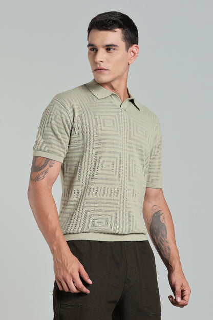 Oldlove Textured Geo-Knit Oatmeal Shirt