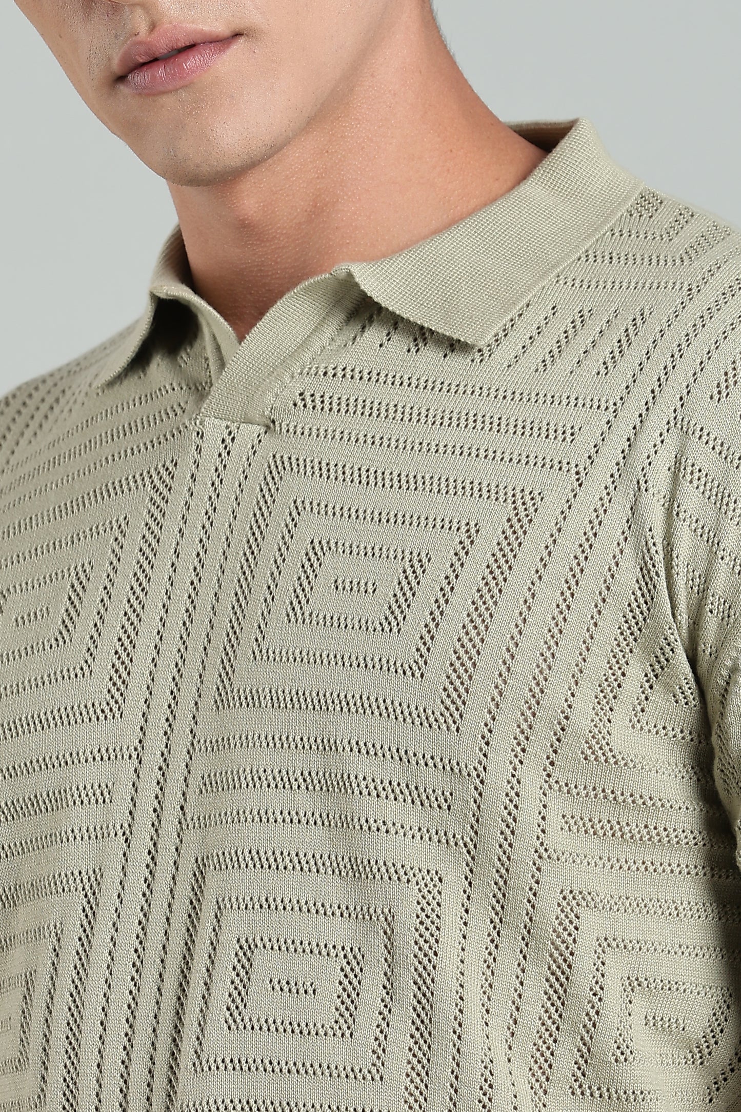 Oldlove Textured Geo-Knit Oatmeal Shirt