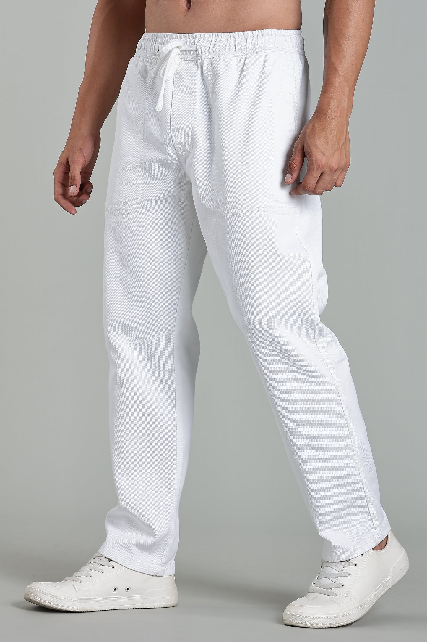Oldlove White Easy-Fit Drawstring Denim Trousers