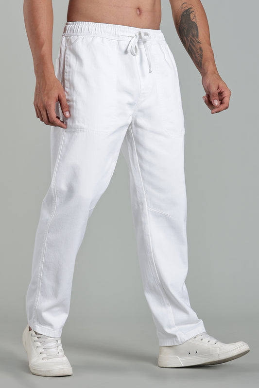 Oldlove White Easy-Fit Drawstring Denim Trousers