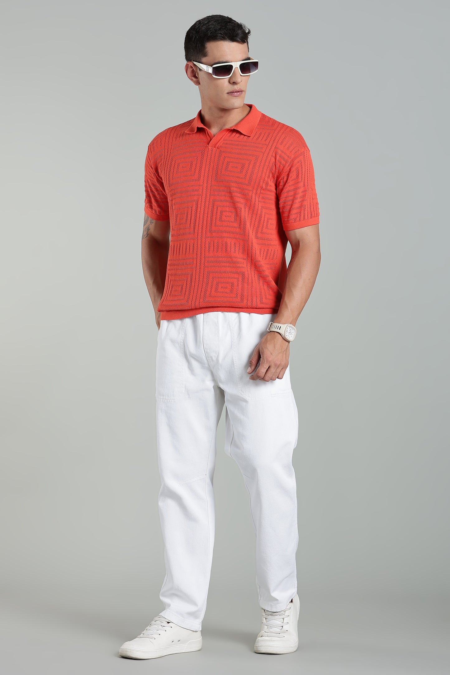 Oldlove White Easy-Fit Drawstring Denim Trousers