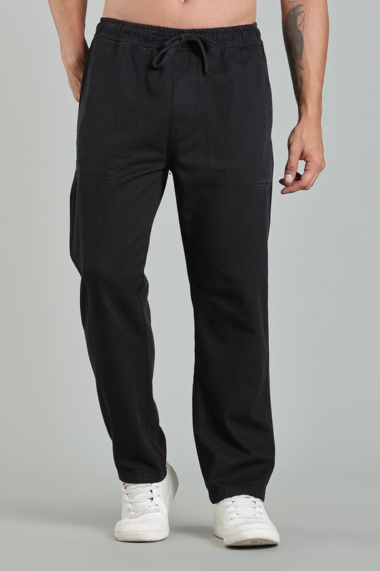 Oldlove Black Easy-Fit Drawstring Denim Trousers