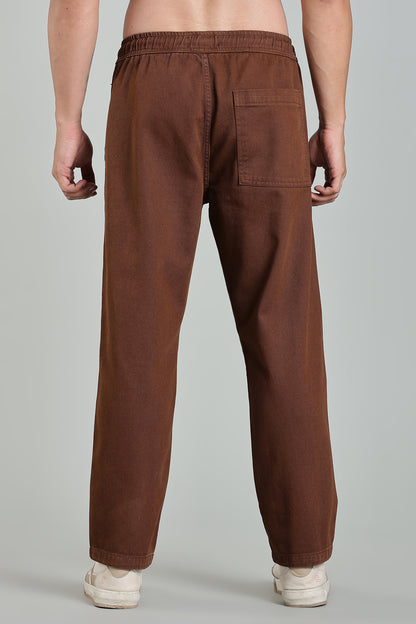Oldlove Brown  Easy-Fit Drawstring Denim Trousers