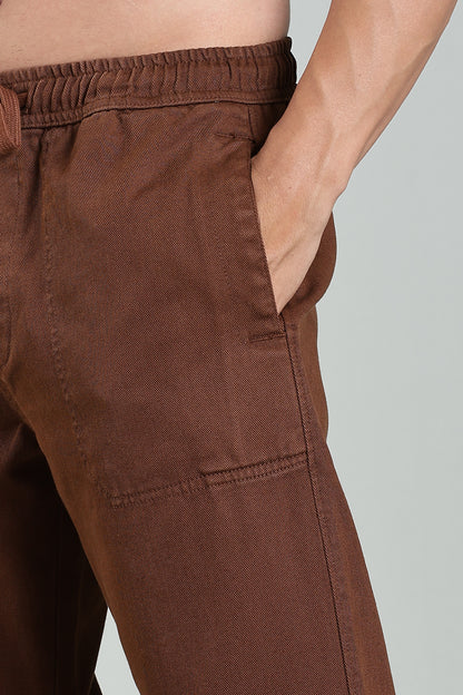 Oldlove Brown  Easy-Fit Drawstring Denim Trousers