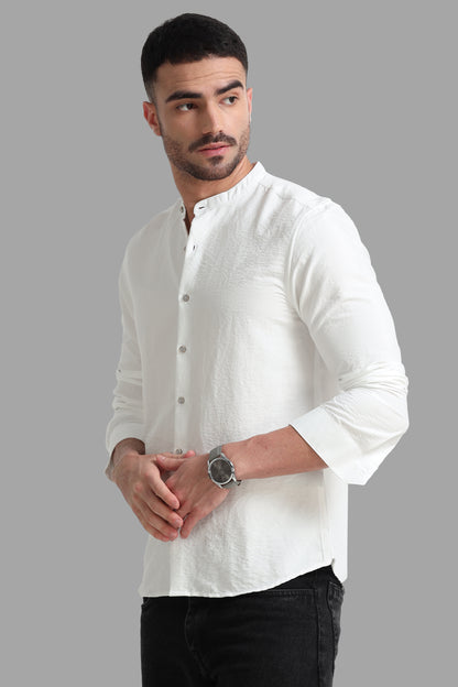 White Mandarin Collar Shirt