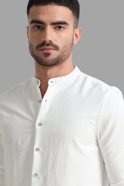 White Mandarin Collar Shirt