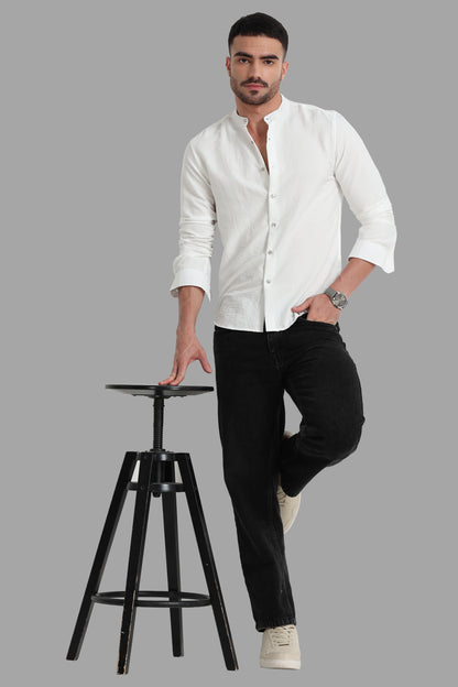 White Mandarin Collar Shirt