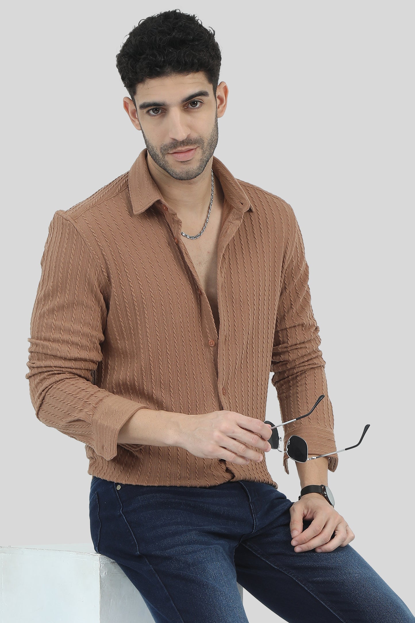 Oldlove Brown Textured Shirt