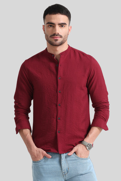 Red Mandarin Collar Shirt