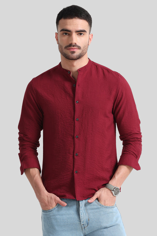 Red Mandarin Collar Shirt