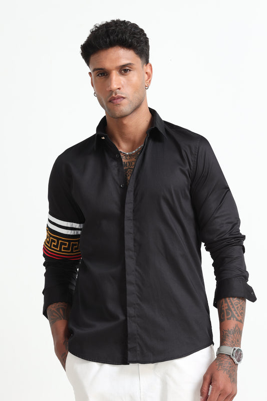 Black Shirt with Embroidered Sleeve