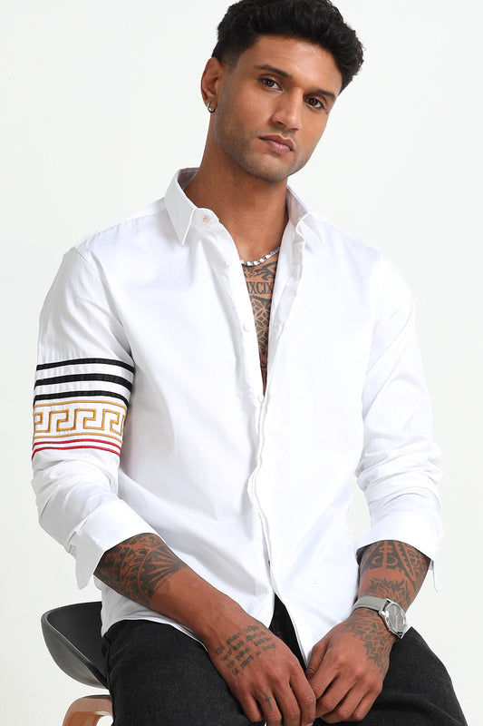 White Shirt with Embroidered Sleeve