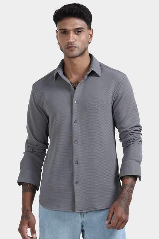 Oldlove Gray waffle-textured shirt
