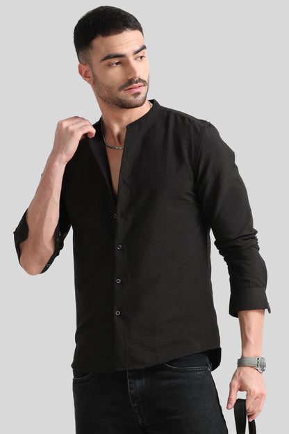 Black Mandarin Collar Shirt