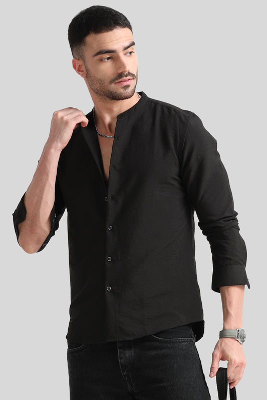 Black Mandarin Collar Shirt