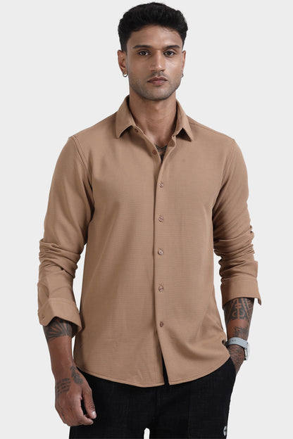 Oldlove  Brown Waffle-Textured Shirt
