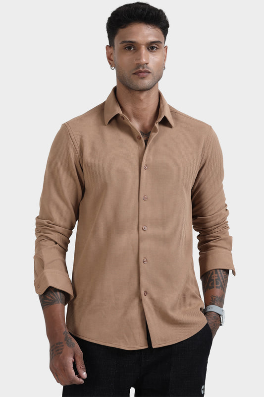 Oldlove  Brown Waffle-Textured Shirt