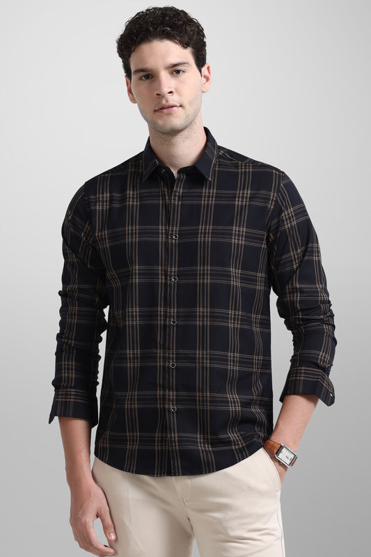 Premium Black With Gold Check Shirt