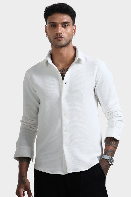 Oldlove White waffle-textured shirt