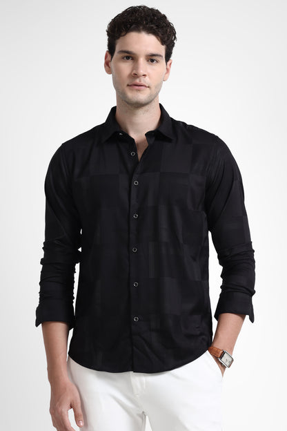 Premium Black Self Check Shirt