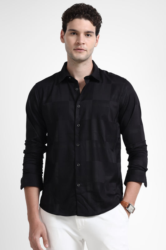 Premium Black Self Check Shirt