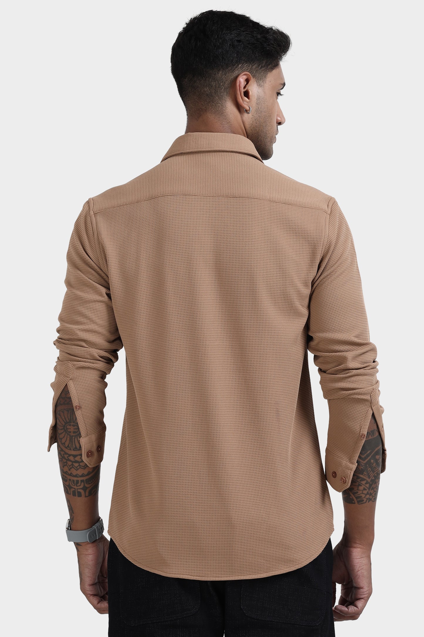 Oldlove  Brown Waffle-Textured Shirt