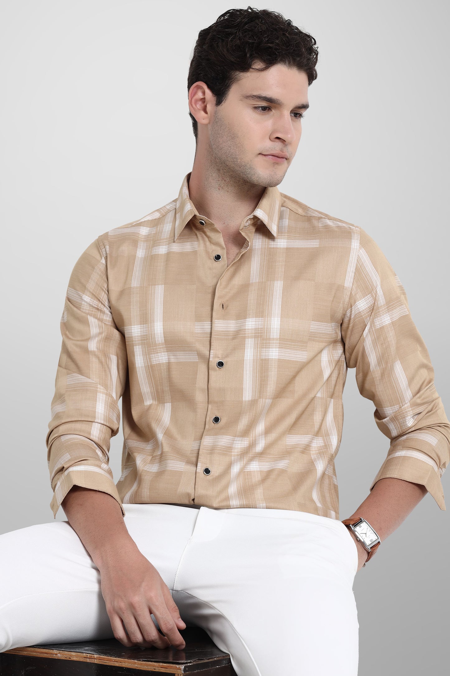 Premium Cream White Check Shirt