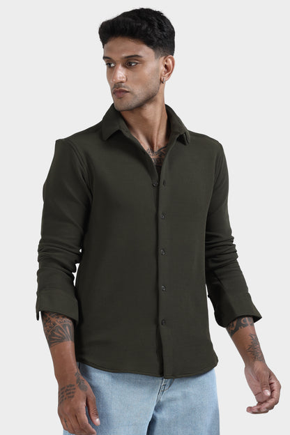 Oldlove Pine Green Waffel Textured Shirt