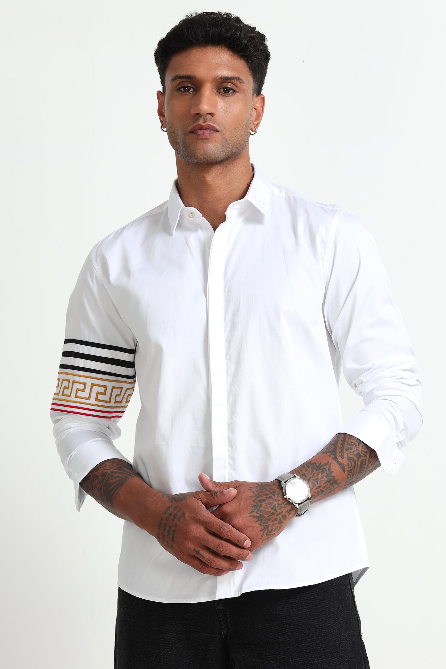 White Shirt with Embroidered Sleeve