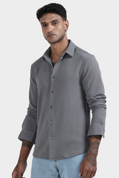 Oldlove Gray waffle-textured shirt
