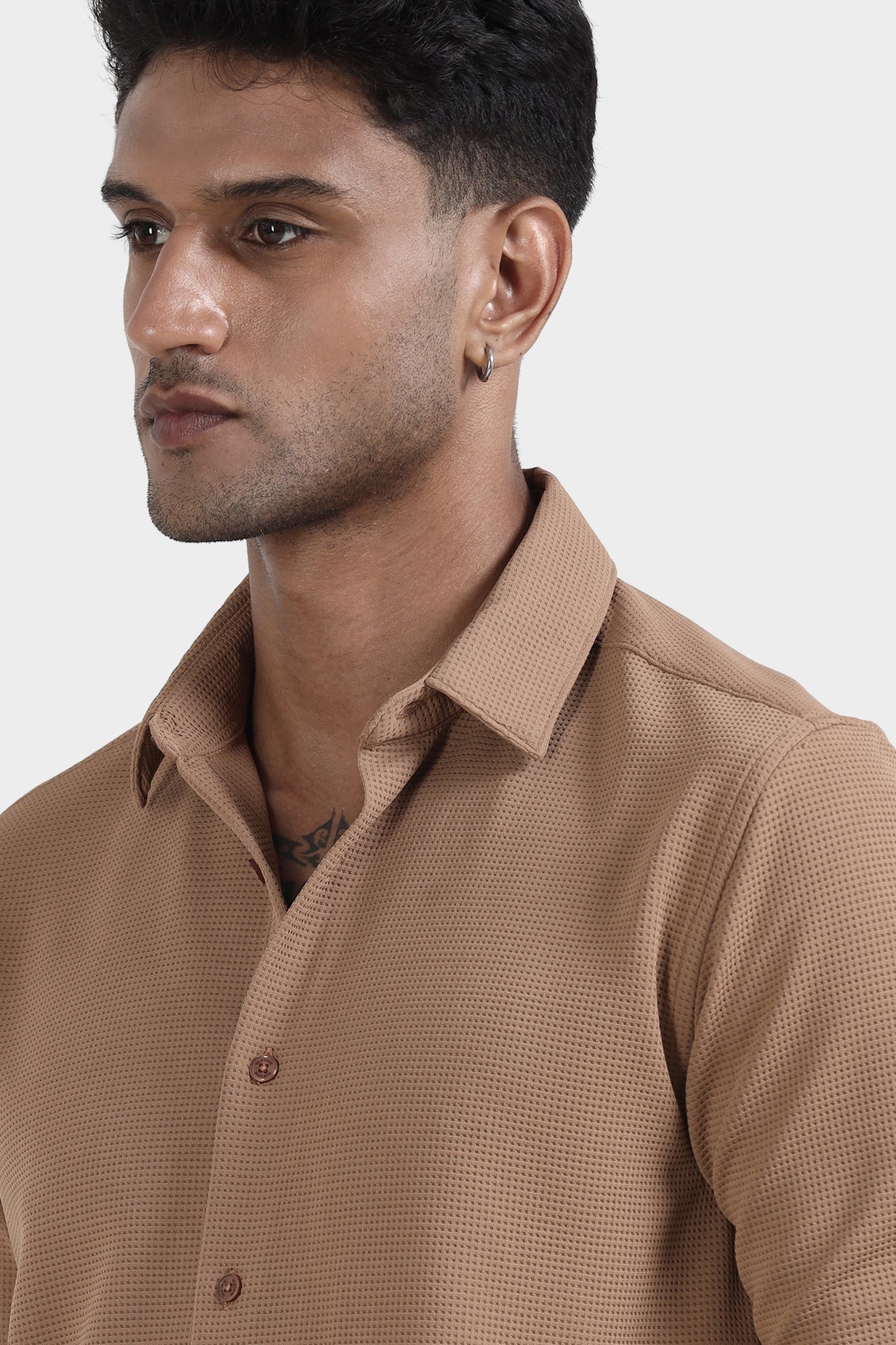 Oldlove  Brown Waffle-Textured Shirt
