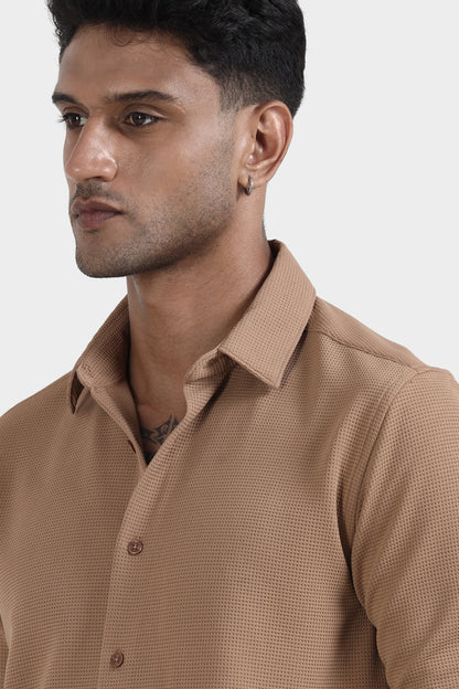 Oldlove  Brown Waffle-Textured Shirt