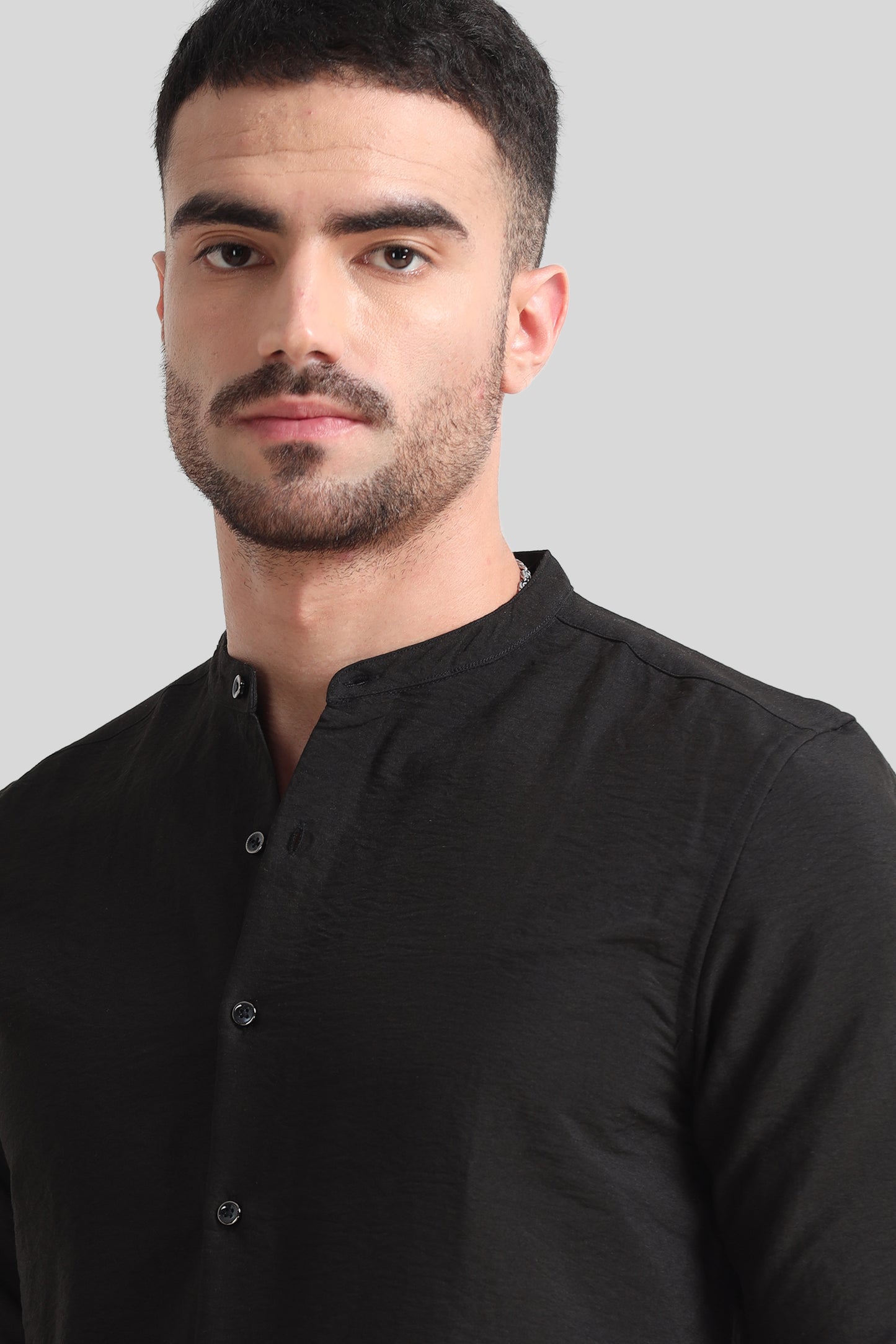 Black Mandarin Collar Shirt
