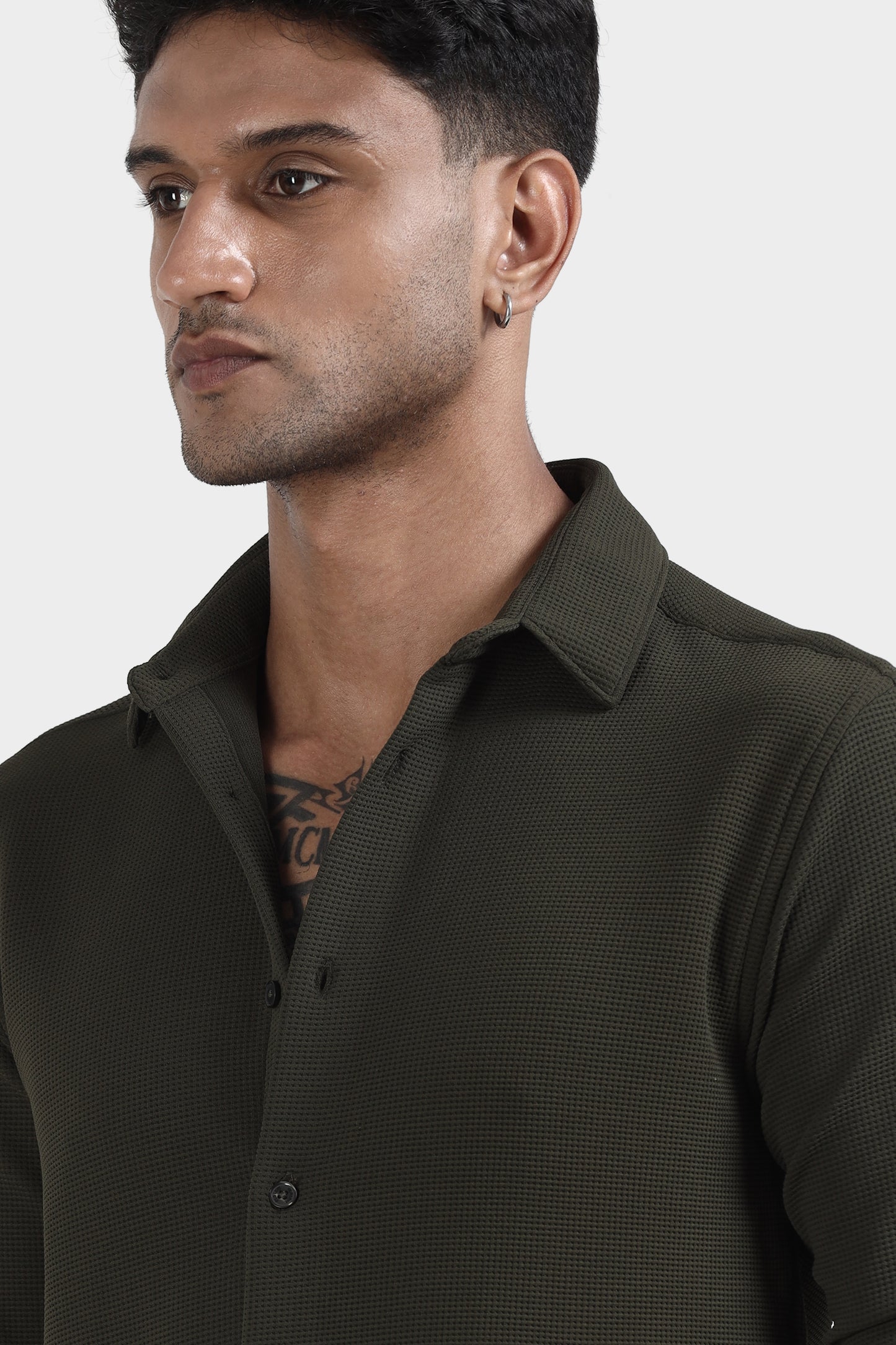 Oldlove Pine Green Waffel Textured Shirt