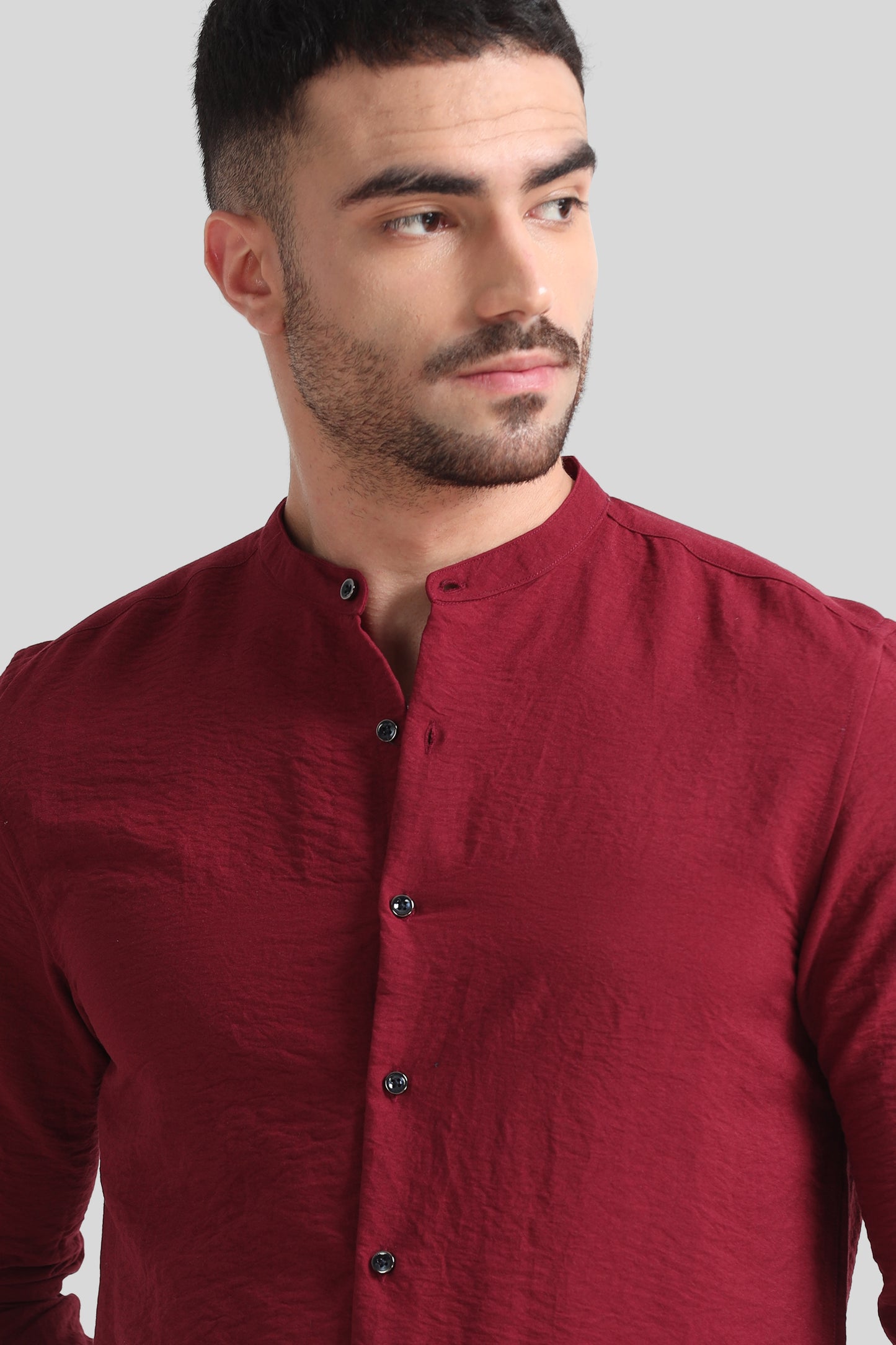 Red Mandarin Collar Shirt