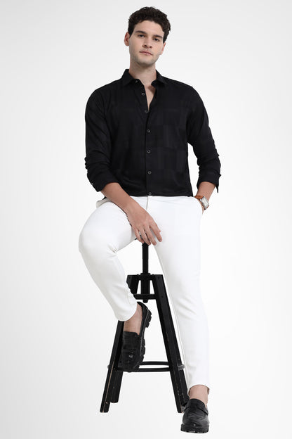 Premium Black Self Check Shirt