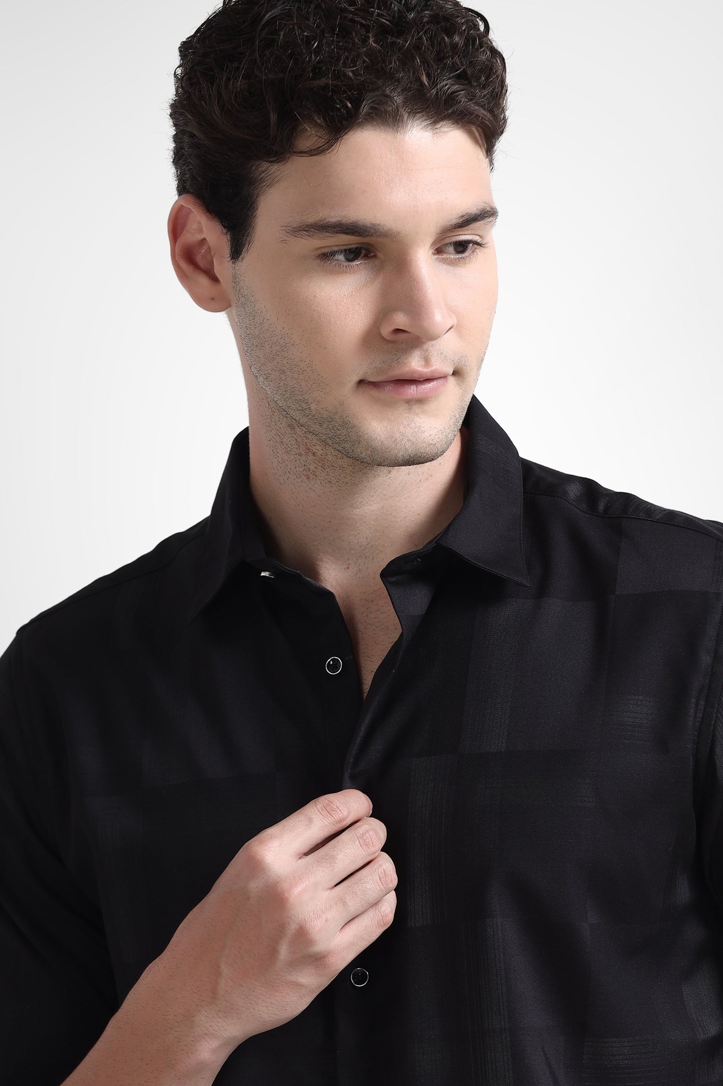 Premium Black Self Check Shirt